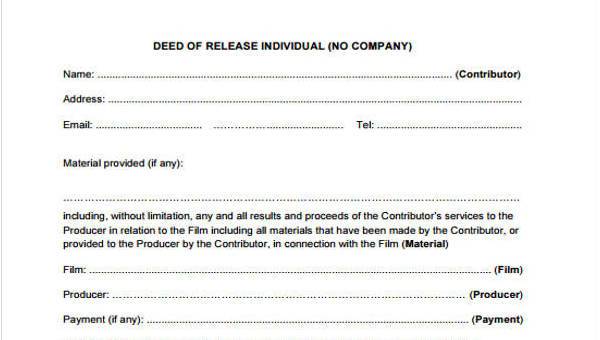 deed release form samples