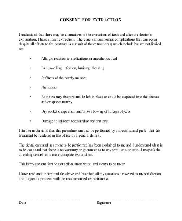 dental extraction consent form