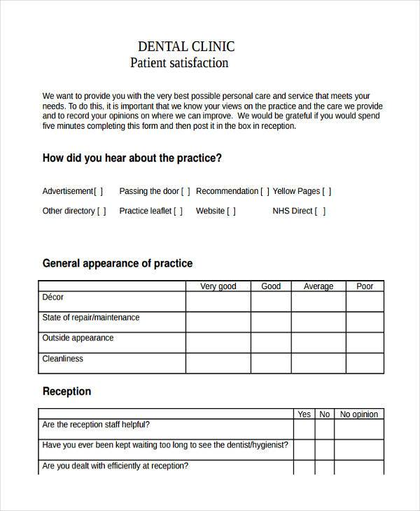 dental patient feedback form