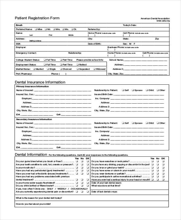 dental patient registration form template