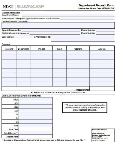 department deposit form sample