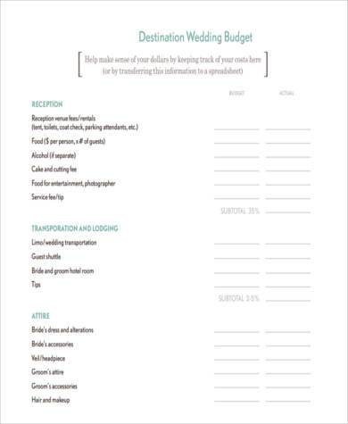 destination wedding budget form