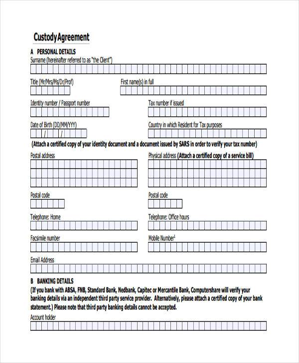 detail custody agreement form