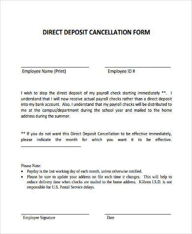 direct deposit cancellation form
