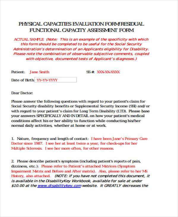 Free 6 Functional Capacity Evaluation Forms In Pdf