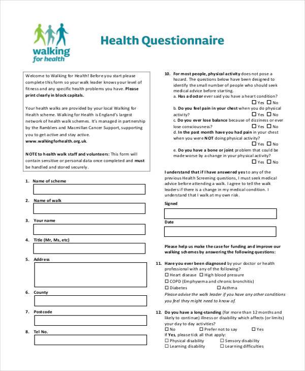 disability health questionnaire form