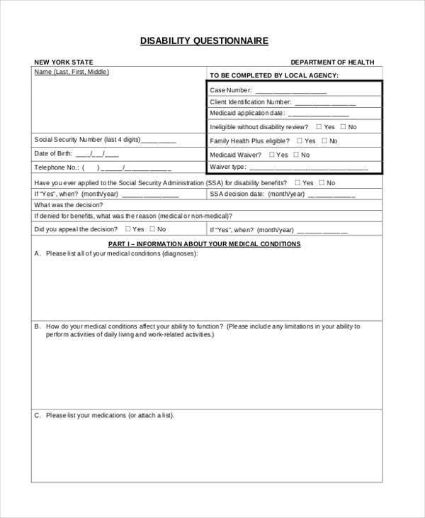 disability questionnaire form in pdf