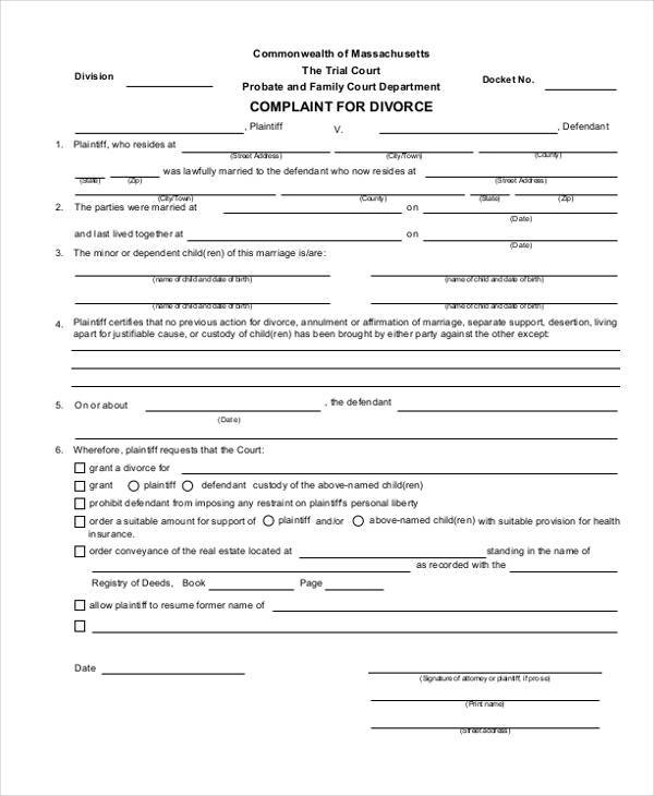 divorce complaint form in pdf