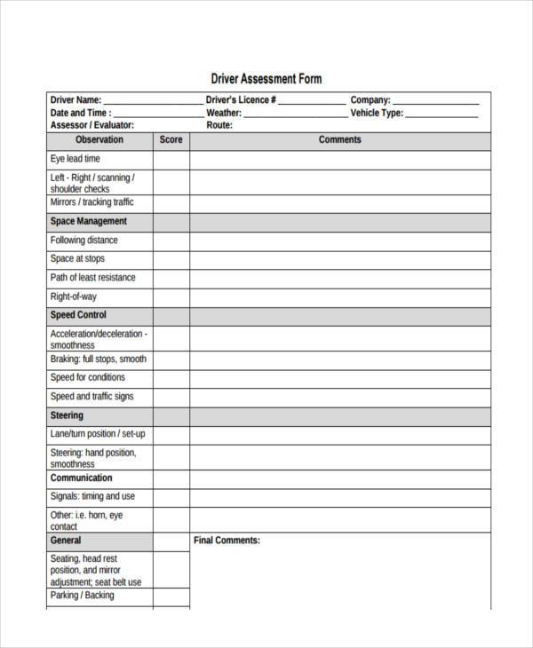 FREE 8 Driver Assessment Forms In PDF MS Word