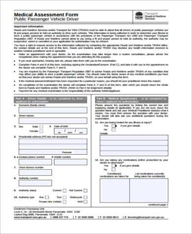 driver medical assessment form