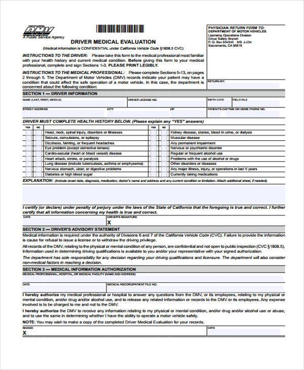 Free 8 Driver Evaluation Forms In Pdf Ms Word 4058