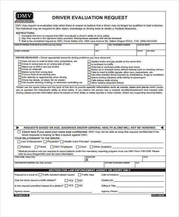 FREE 8+ Driver Evaluation Forms in PDF | MS Word