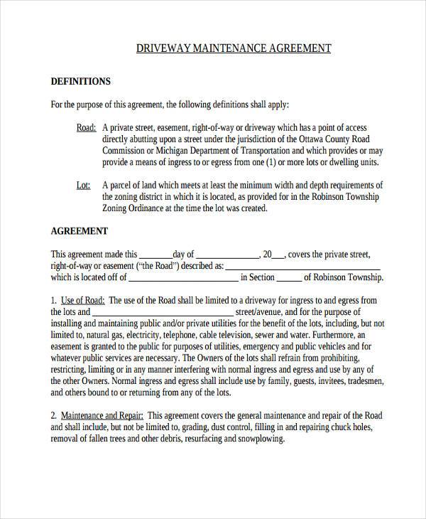 driveway road maintenance agreement form