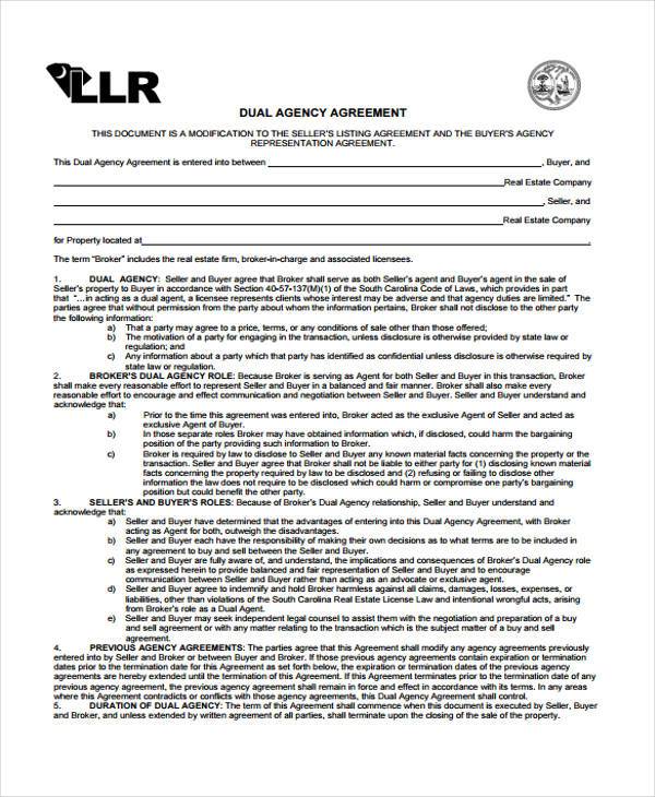 dual agency agreement form sample