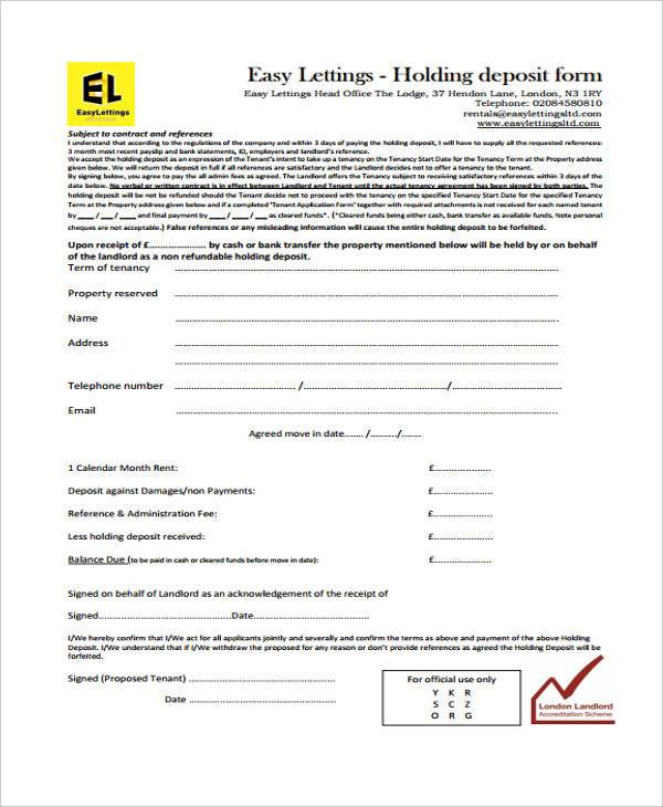 FREE 9+ Holding Deposit Agreement Forms in PDF MS Word