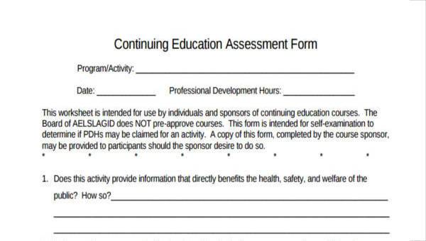 education assessment form samples