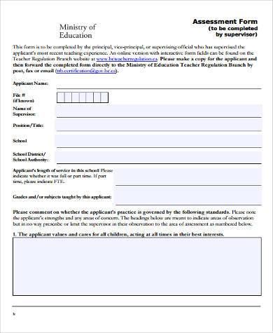 education assessment form in pdf