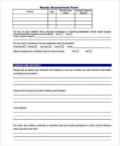 education needs assessment form