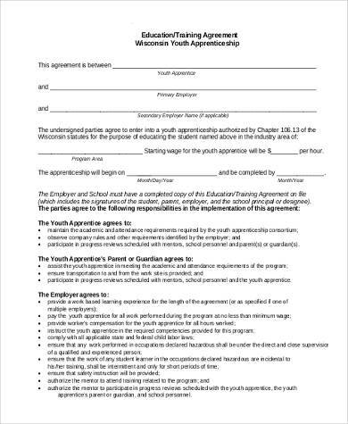 education training agreement form