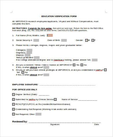 education verification form in word format