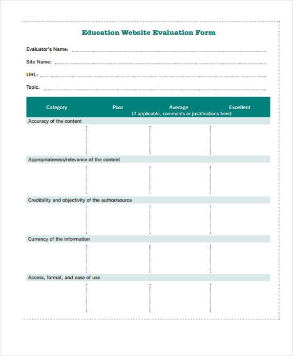 educational website evaluation form