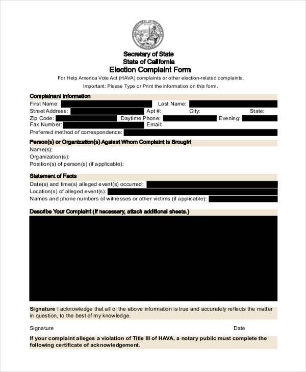 election complaint form in pdf
