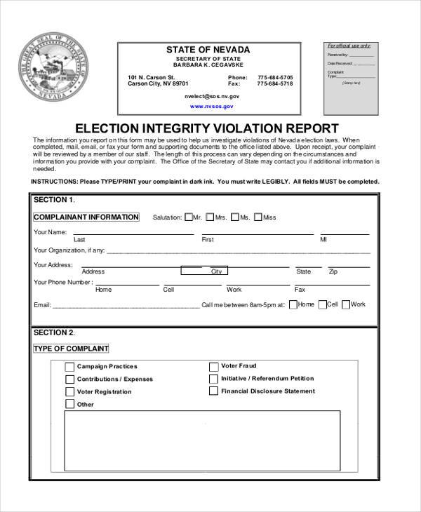 elections integrity complaint form