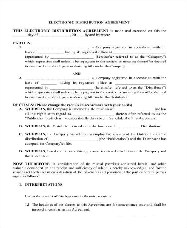 electonic distribution agreement form example