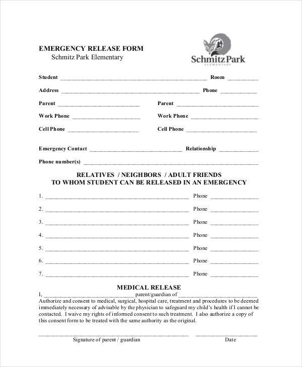 emergency release form in pdf