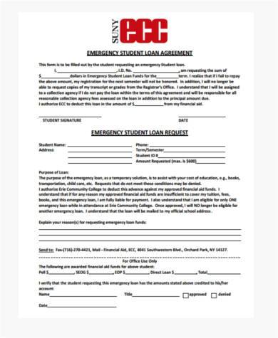 emergency student loan agreement form