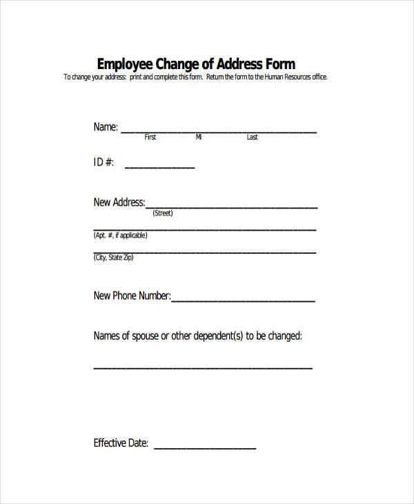 employee address change form