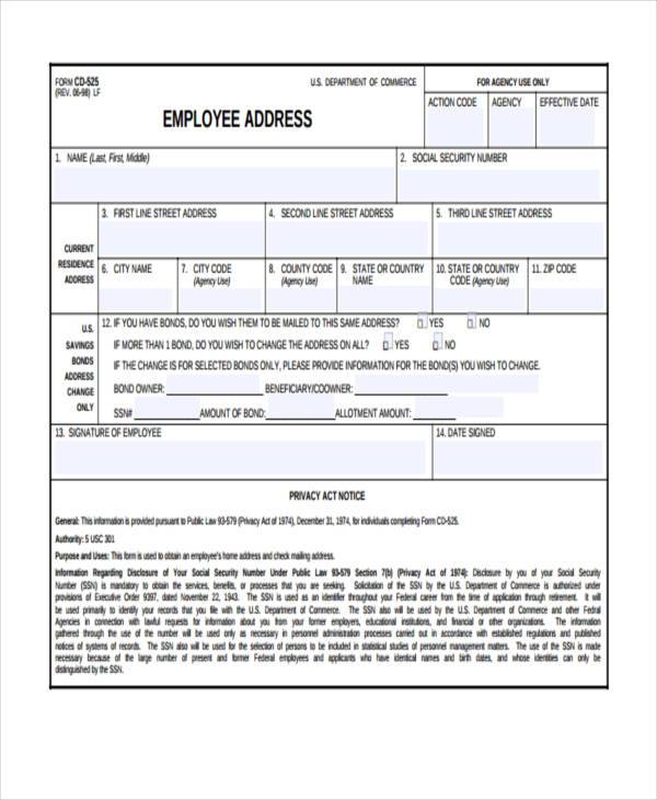 employee address form in pdf