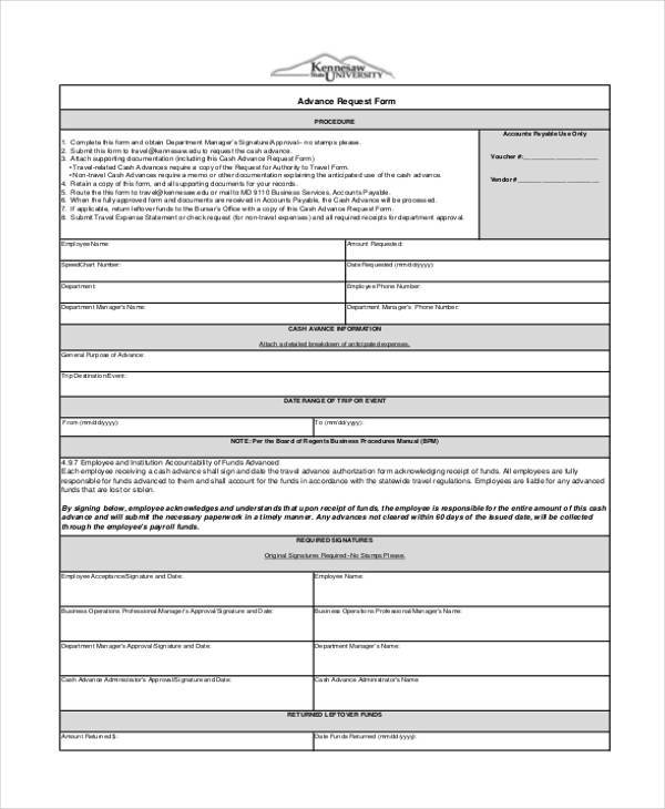 employee advance request form example