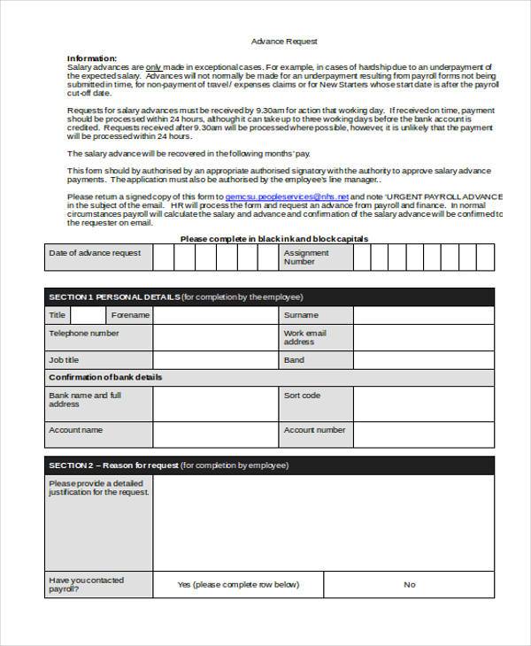 employee advance request form in doc