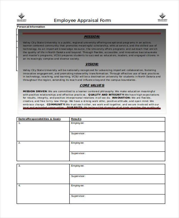 employee appraisal filled form