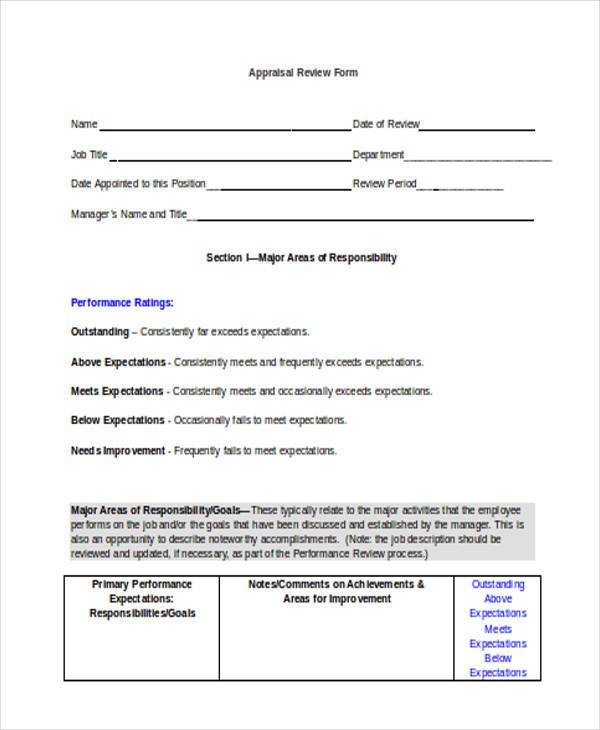 employee appraisal review form