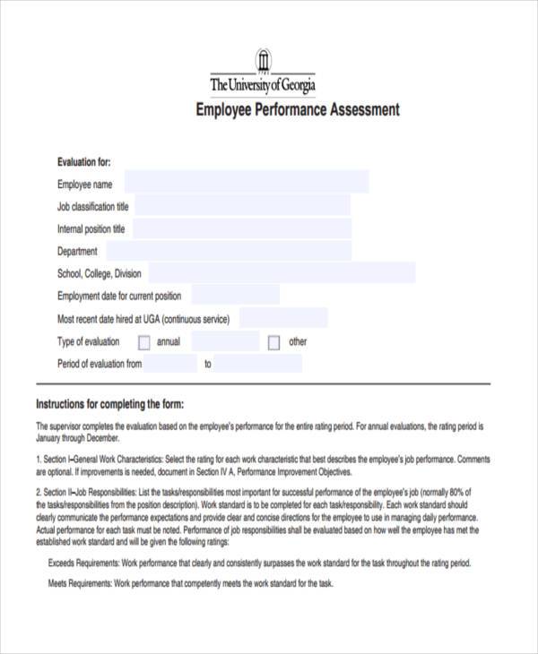 employee assessment form sample