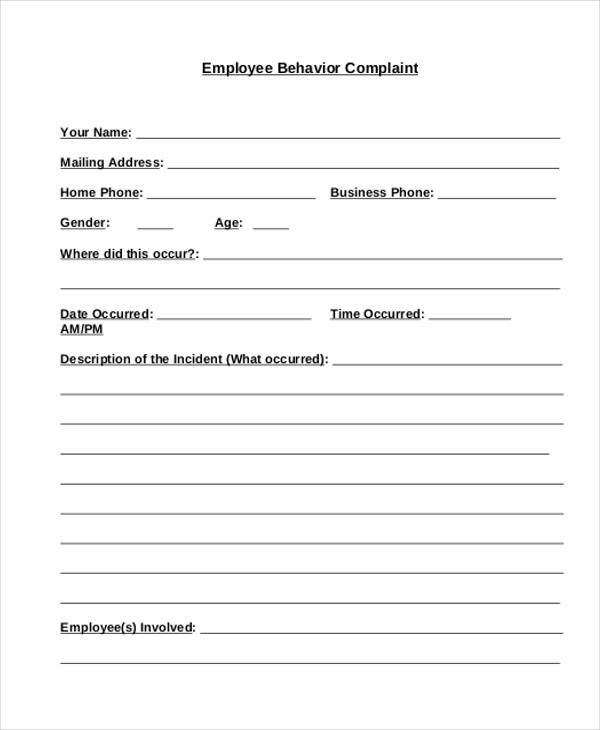 FREE 9+ Sample Employee Complaint Forms in MS Word | PDF