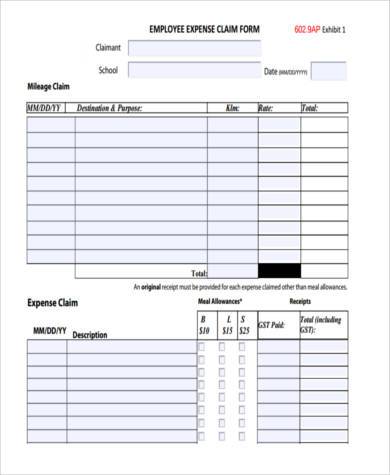 employee business expense claim form