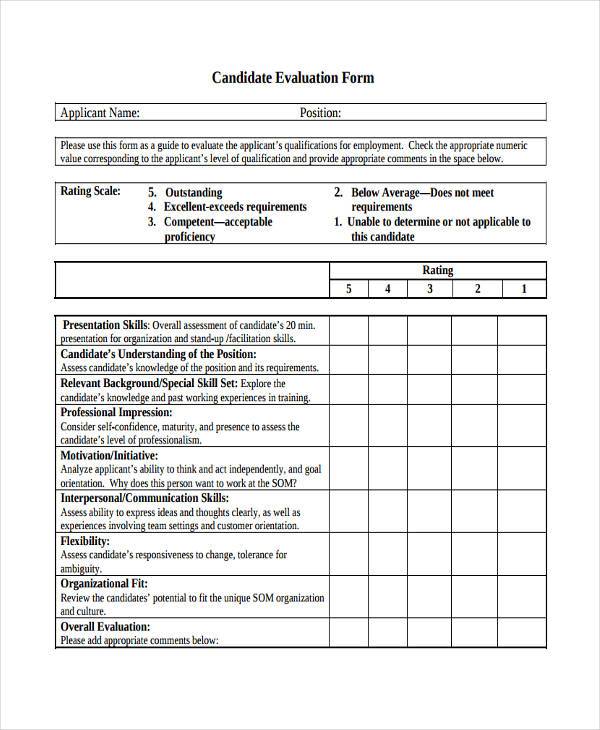 FREE 8+ Sample Candidate Evaluation Forms in PDF | MS Word