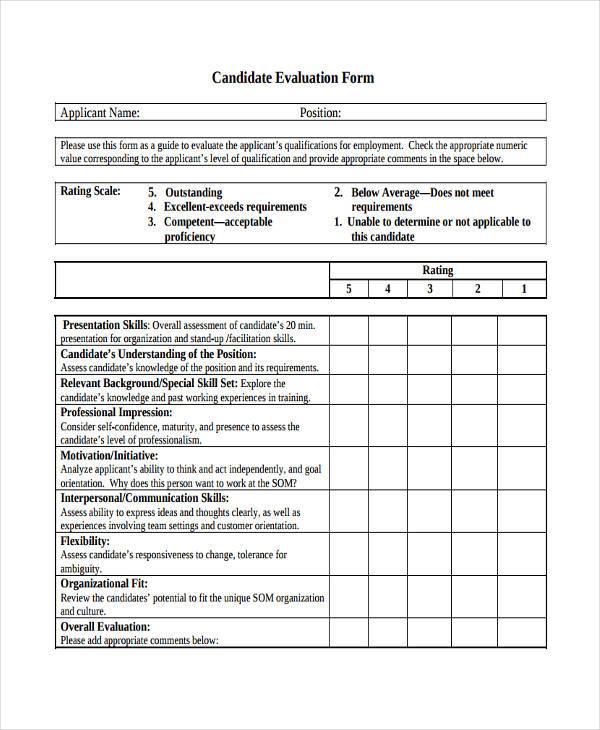 FREE 8+ Sample Candidate Evaluation Forms in PDF MS Word