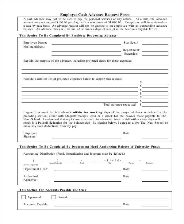 employee cash advance request form