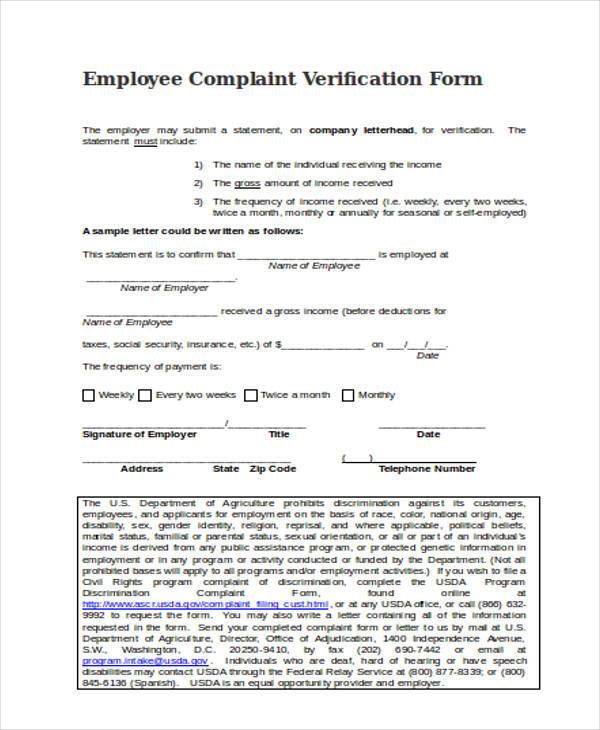 employee complaint verification form