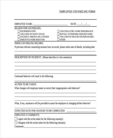 employee counseling form pdf