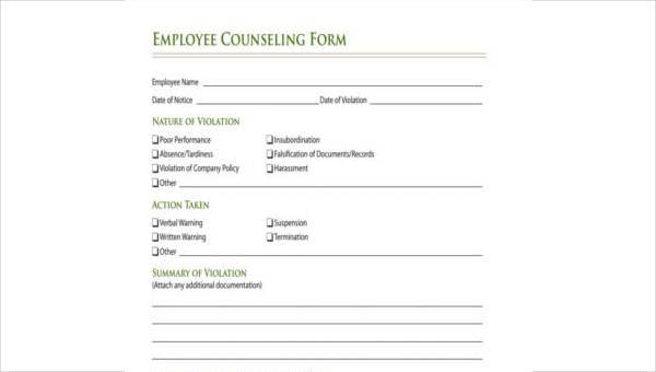 employee counseling form sample