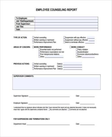 employee counseling report form