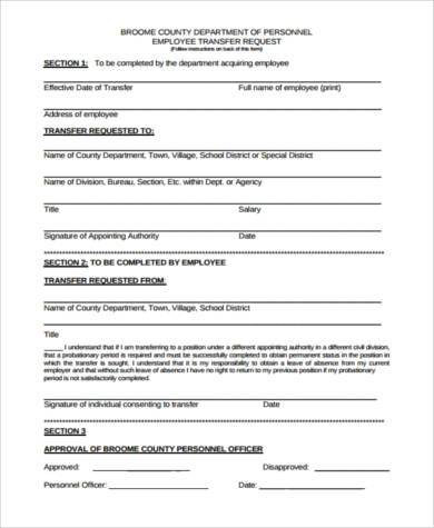 employee department transfer form