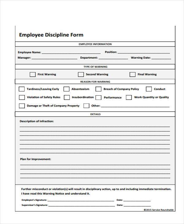 employee discipline form format