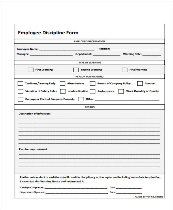 FREE 7 Employee Discipline Forms Samples In PDF
