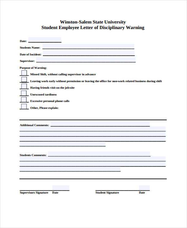 employee discipline warning form sample